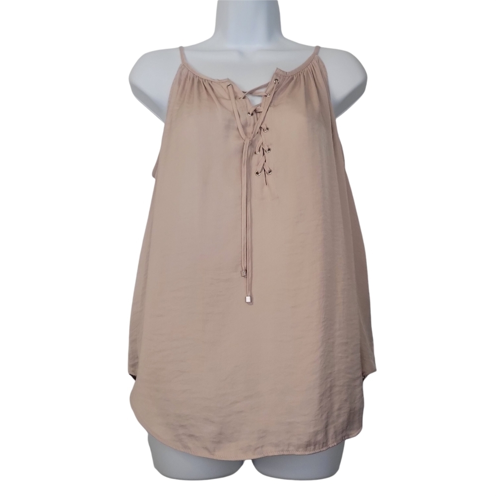 Elegant Pink Lace-Up Camisole – Flowy, Spaghetti Strap, Boho Summer Top